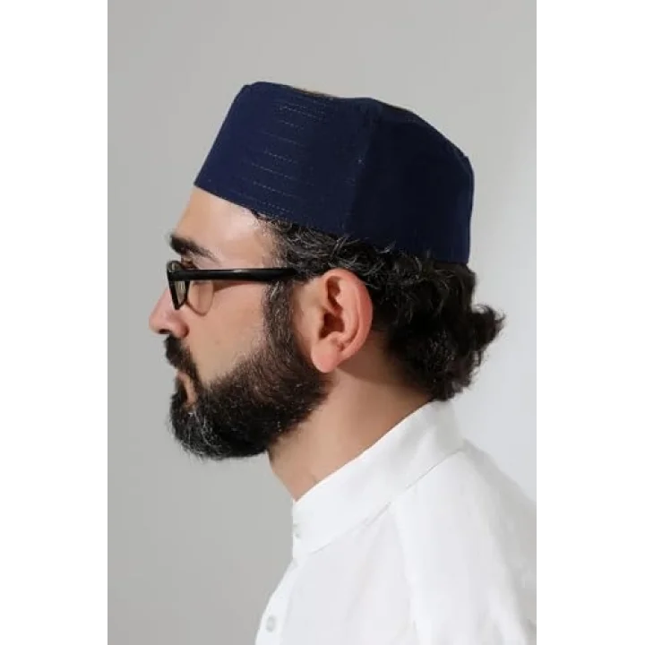 Elif Vav Nakışlı Kalıp Namaz Takkesi - Lacivert Lacivert