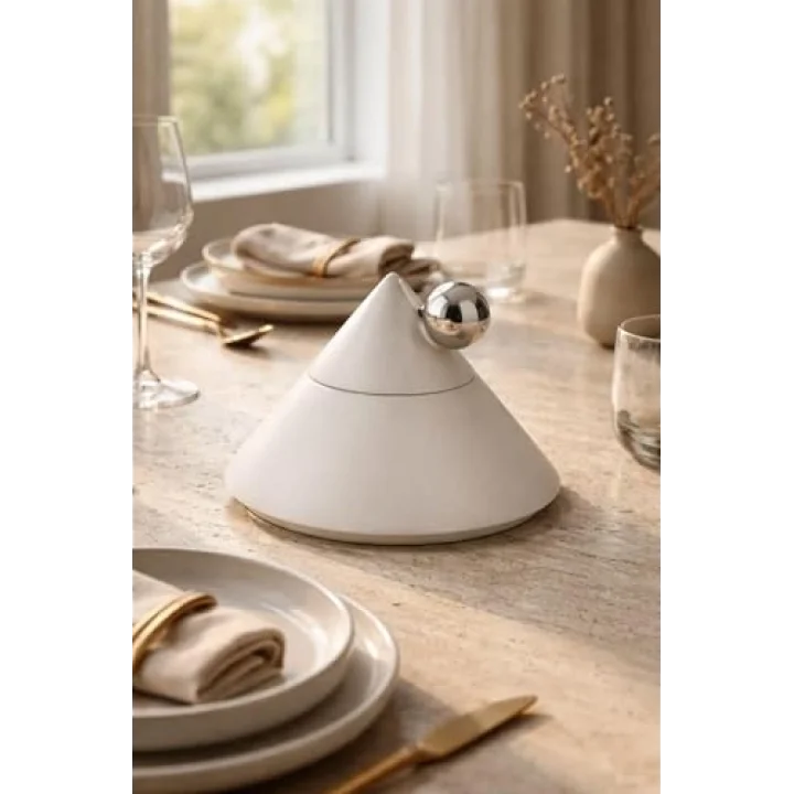 Elite Deco Beyaz Kapaklı Dekoratif Obje 19 cm – Modern Masa Üstü Dekoru