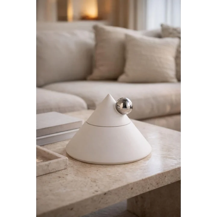 Elite Deco Beyaz Kapaklı Dekoratif Obje 19 cm – Modern Masa Üstü Dekoru