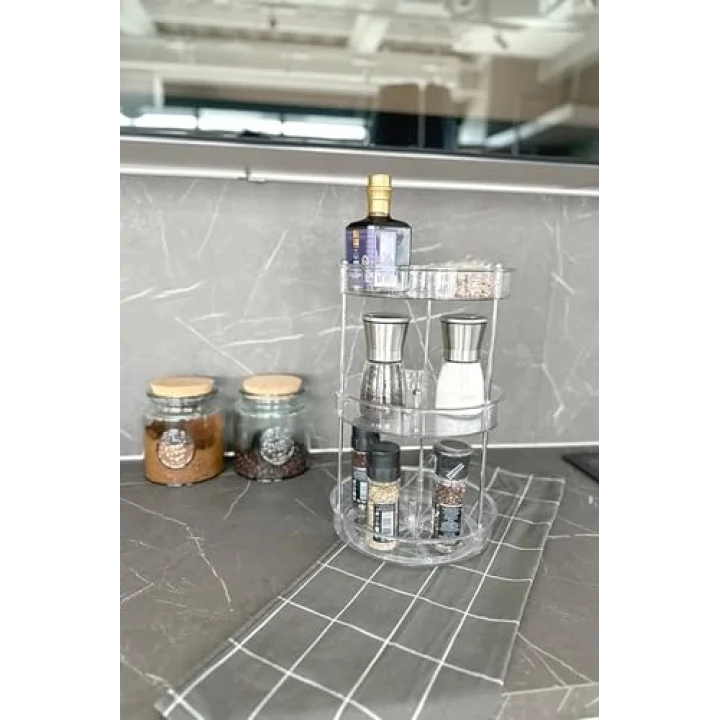 Elpida Üç Katlı Döner Raf Banyo Mutfak Makyaj Düzenleyici - Şeffaf M-E64-16-3K