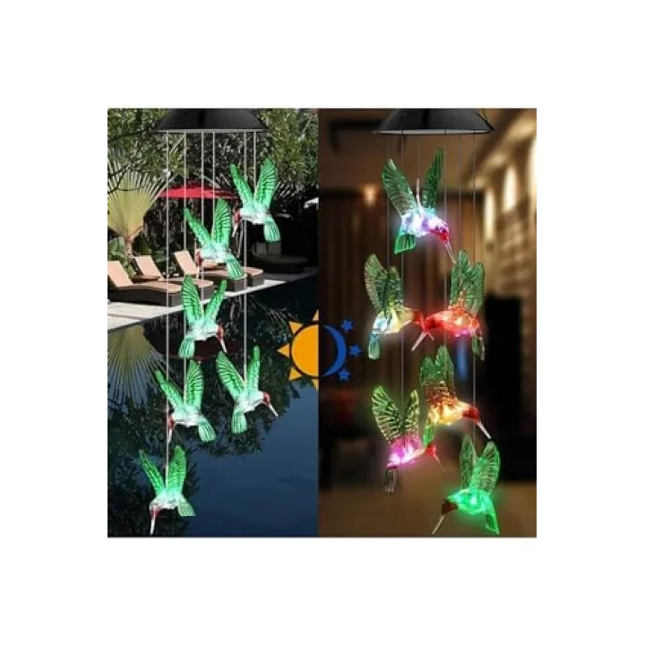Enashop Solar Led Işıklı Kuşlu Bahçe Dekoru 6 Ledli,Renkli Işık Çok Renkli