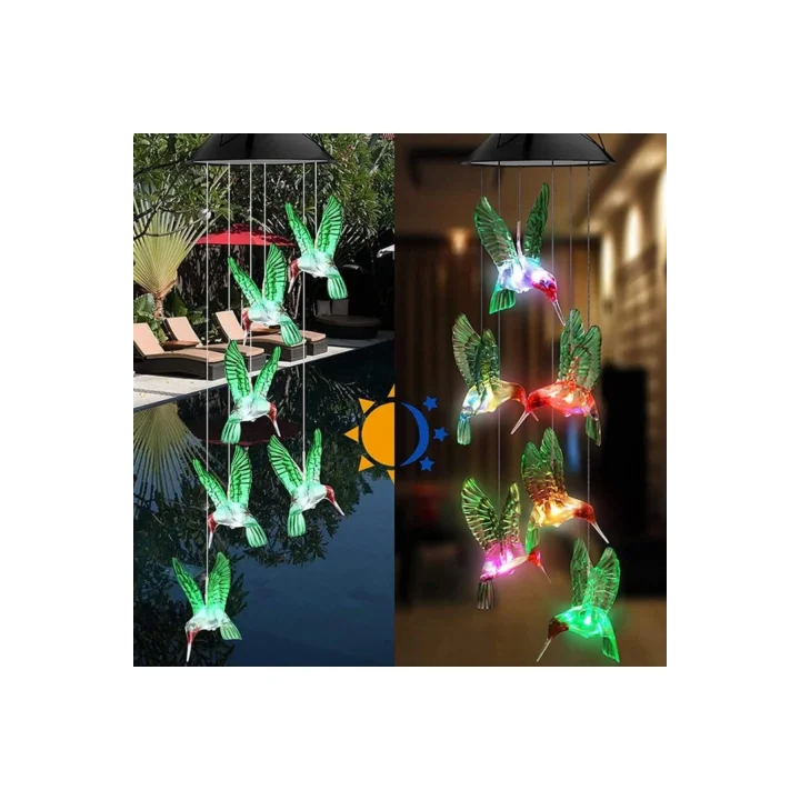 Enashop Solar Led Işıklı Kuşlu Bahçe Dekoru 6 Ledli,Renkli Işık Çok Renkli