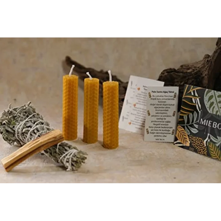 Enerji Başlangıç Seti: Palo Santo Tütsü - Balmumu Mum - Adaçayı Tütsü Demeti
