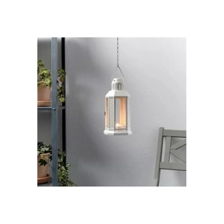 ENRUM Beyaz Dekoratif Fener, 22 cm, Mum Işığı İçin