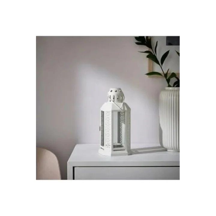 ENRUM Beyaz Dekoratif Fener, 22 cm, Mum Işığı İçin