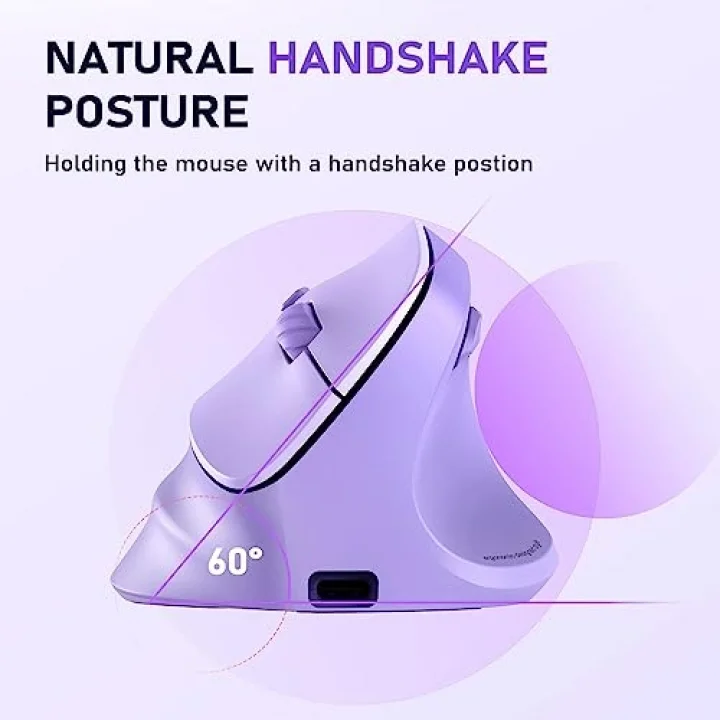 Ergonomik fare, kablosuz dikey fare RGB arkadan aydınlatmalı şarj edilebilir fare, Bluetooth (5.2 + 3.0) ve USB-A USB-C adaptörlü 4 ayarlanabilir DPI uyumlu Mac/Windows/Andriod/PC/Tablet/iPad
