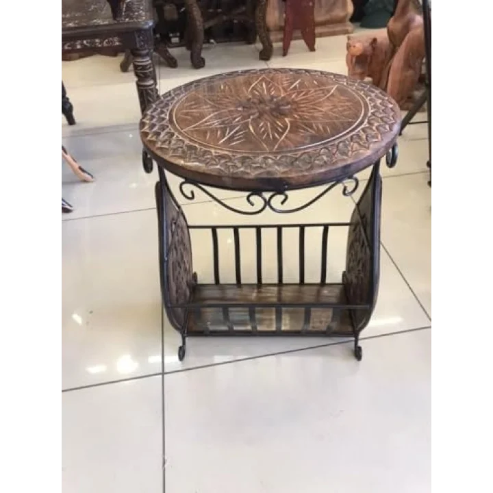 Eskitme Ahşap Ferforje Sehpa Gazetelik