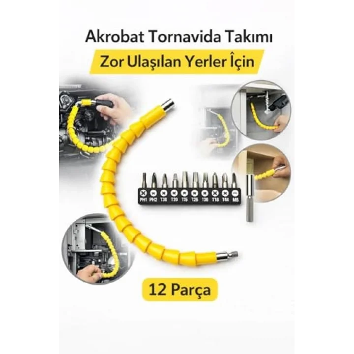 Esnek Tornavida Ucu Seti 14 Parça Dar Alanlar İçin Akrobat Tornavida Aparatı, Manyetik Tornavida Uzatma Ucu, Torx Allen PH Bits ile Profesyonel Tamir ve Montaj Seti