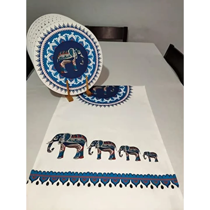 Etnik Fil Desenli Runner, 6lı Supla Set