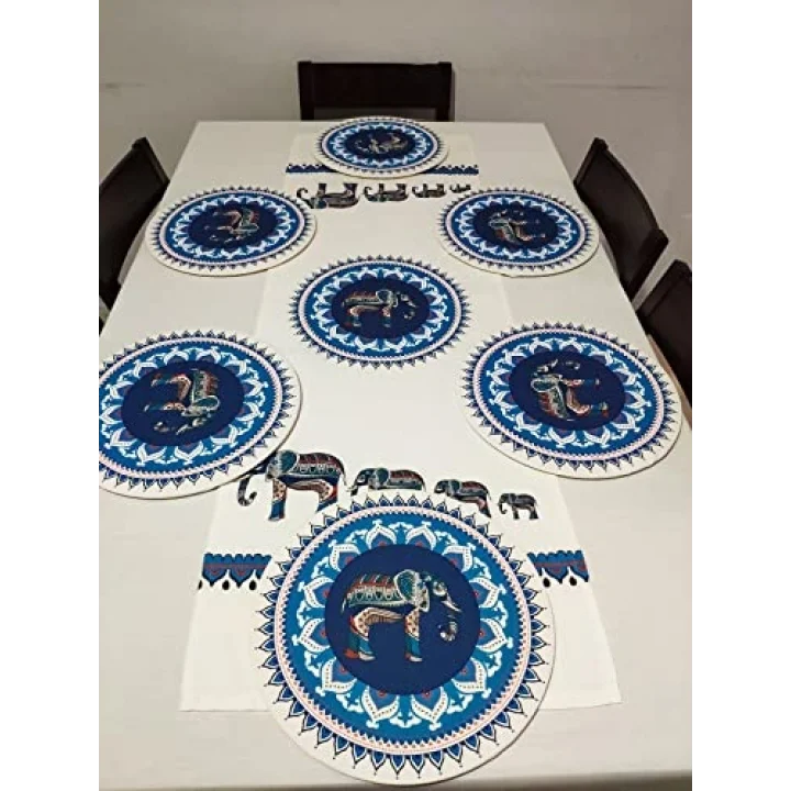 Etnik Fil Desenli Runner, 6lı Supla Set