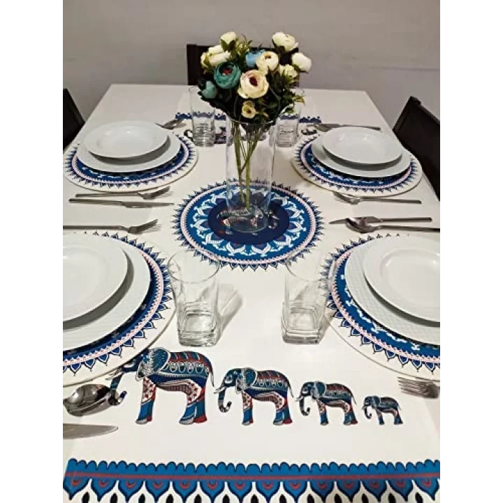 Etnik Fil Desenli Runner, 6lı Supla Set