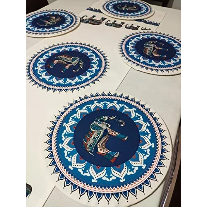 Etnik Fil Desenli Runner, 6lı Supla Set