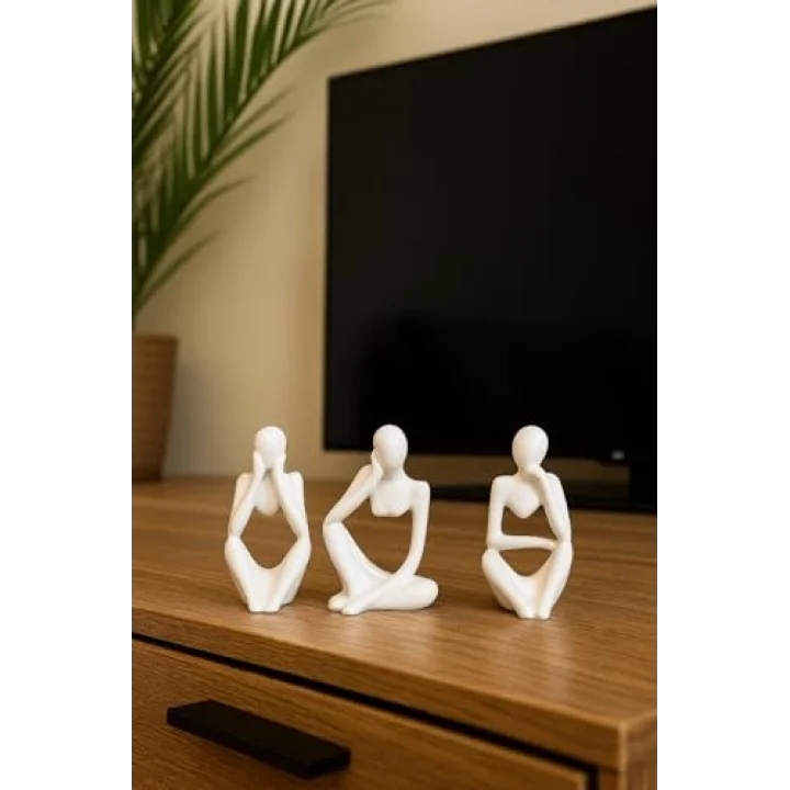 Ev & Ofis Dekoru – Beyaz 3’lü İnsan Figürü Seti | El Yapımı Minimalist Heykel Takımı