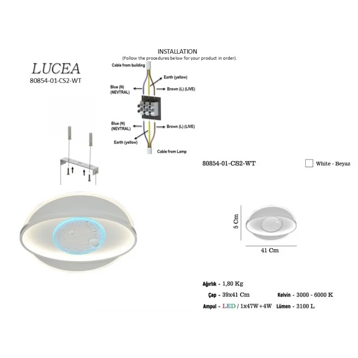 Eva K.Boy Ledli Plafonyer RGB 51W