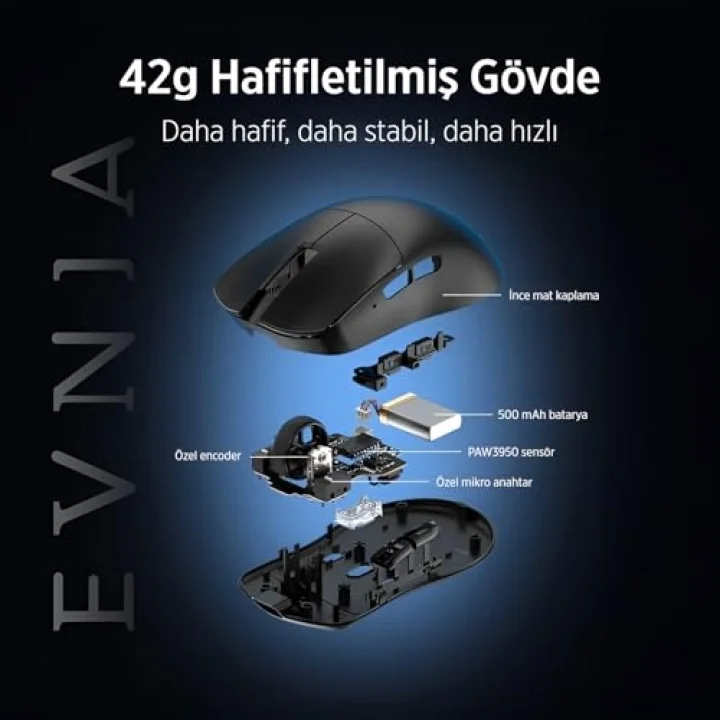 EVNIA Serisi SPK9718 Kablosuz Bluetooth Dual Mod 30000DPI 6 Tuşlu Optik Oyuncu Mouse Siyah