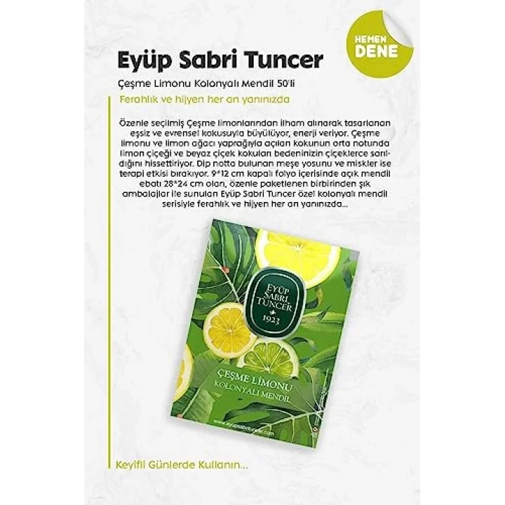 Eyüp Sabri Tuncer Çeşme Limonu Kolonyalı Mendil 50li