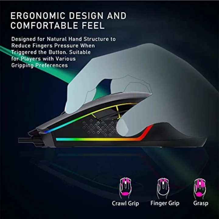 F805 6400DPI RGB 7 Tuşlu Makro Optik Oyuncu Mouse, Siyah