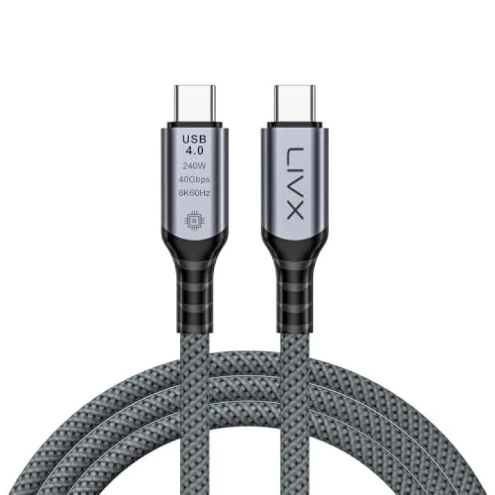 FAST USB 4.0 40Gbps, 240W, 8K60Hz USB4.0 USB-C Kablosu 1 Metre Gri KLV-01