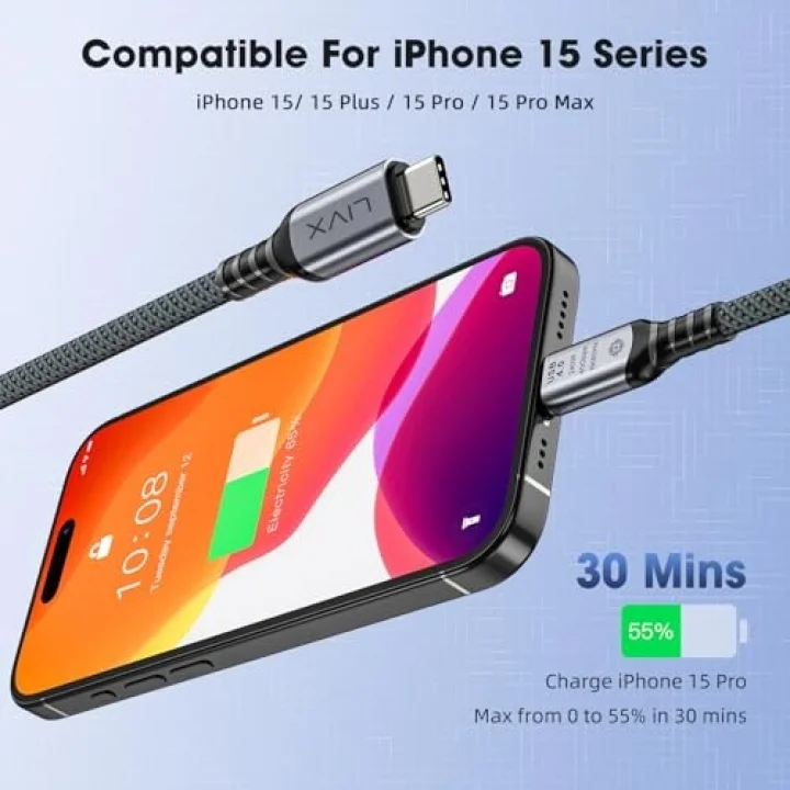FAST USB 4.0 40Gbps, 240W, 8K60Hz USB4.0 USB-C Kablosu 1 Metre Gri KLV-01