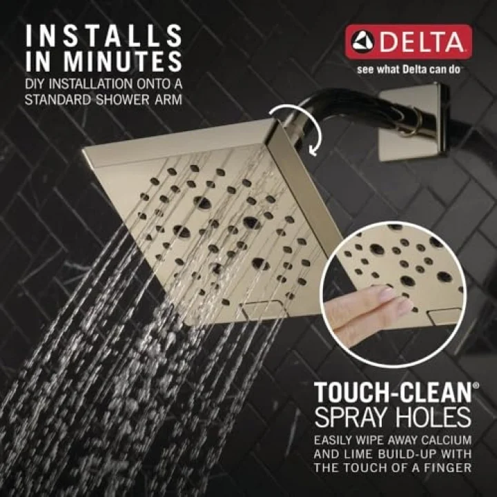 Faucet 5-Spray H2Okinetic Raincan Duş Başlığı, Parlak Nikel Duş Başlığı, Kare Duş Başlığı, Duş Başlığı, Su Tasarruflu Duş Başlığı, Lumicoat Parlak Nikel 52664-PN-PR