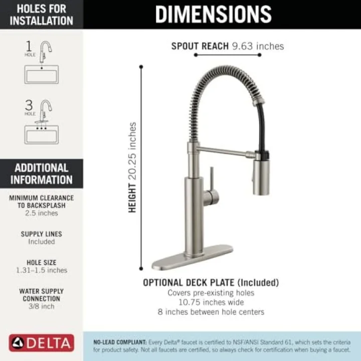 Faucet Antoni Pull Down Püskürtücülü Mutfak Bataryası, Ticari Mutfak Lavabo Bataryası, Mutfak Lavabo Muslukları, Manyetik Yerleştirme Püskürtme Kafası, SpotShield Paslanmaz 18803-SP-DST
