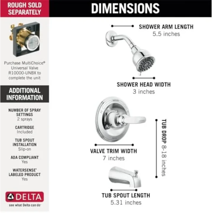 Faucet Foundations Krom Duş Bataryası Seti, 2 Püskürtmeli Krom Duş Başlığı, Küvet ve Duş Trim Seti, Duş Bataryası Setleri Komple, Krom BT13410 (Vana Dahil Değildir)