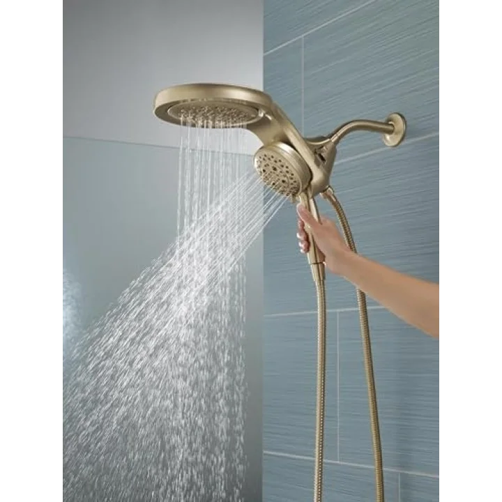 Faucet HydroRain 5-Spray H2Okinetic Çift Duş Başlığı, El Spreyi ile Altın Duş Başlığı, Hortumlu Altın Duş Başlığı, El Duş Başlıkları, 2.5 GPM Akış Hızı, Lumicoat Şampanya Bronz 58680-CZ-PR25
