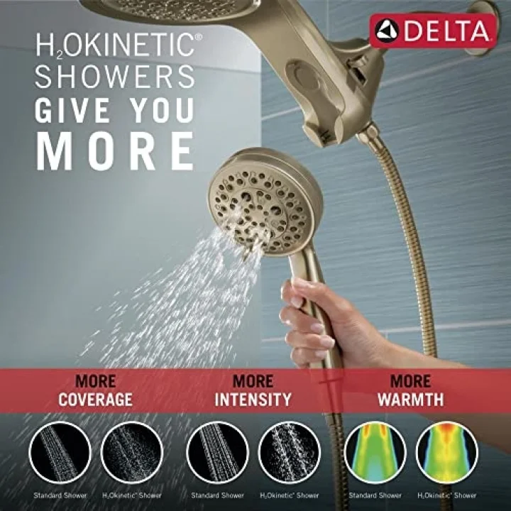 Faucet HydroRain 5-Spray H2Okinetic Çift Duş Başlığı, El Spreyi ile Altın Duş Başlığı, Hortumlu Altın Duş Başlığı, El Duş Başlıkları, 2.5 GPM Akış Hızı, Lumicoat Şampanya Bronz 58680-CZ-PR25