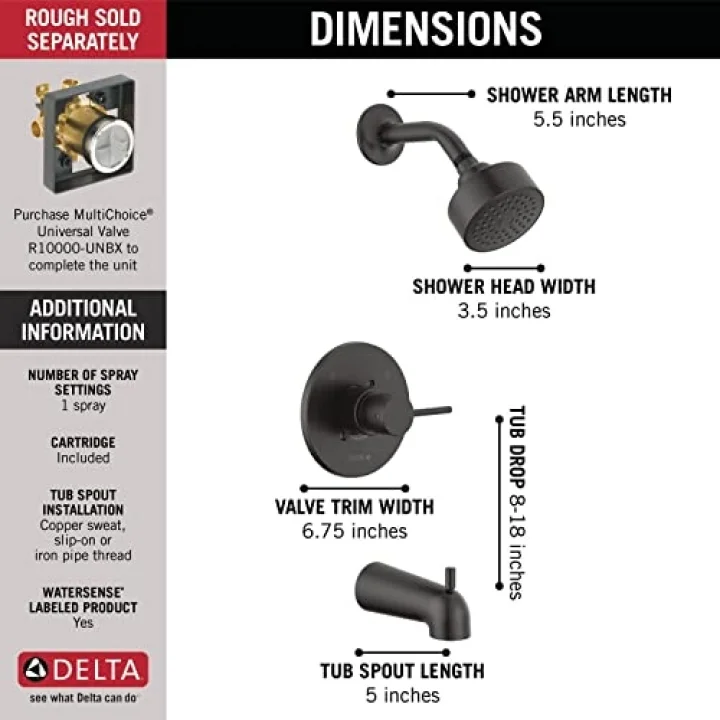 Faucet Modern 14 Serisi Mat Siyah Duş Bataryası, Küvet ve Duş Döşeme Seti, Tek Sprey Dokunma Temiz Siyah Duş Başlığı, Mat Siyah T14459-BL-PP (Valf Dahil Değildir)