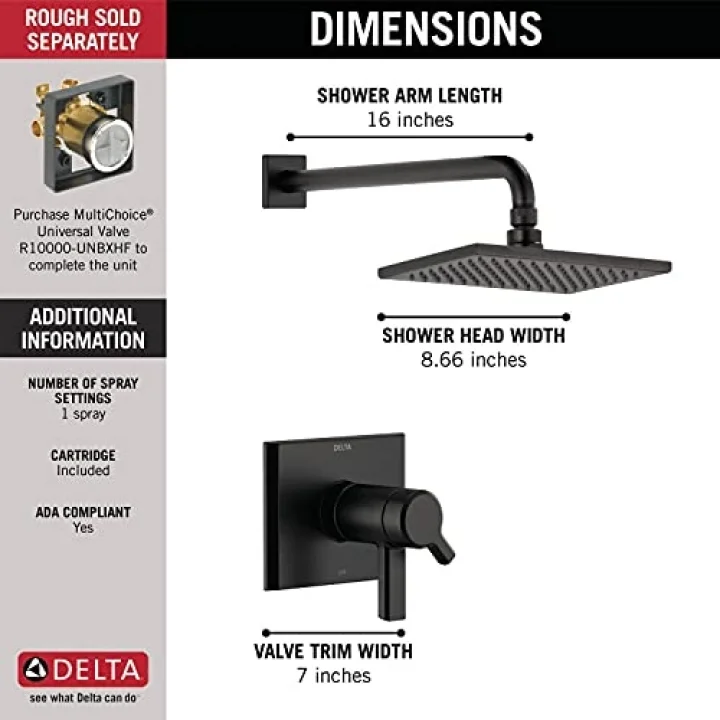 Faucet Pivotal TempAssure Mat Siyah Duş Bataryası Mat Siyah Yağmur Duş Başlığı, Yağmur Duş Başlığı, Mat Siyah Duş Sistemi, Mat Siyah T17T299-BL