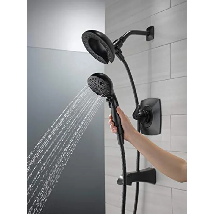 Faucet Vesna 14 Serisi Tek Kollu Duş Seti 5 Püskürtme H2Okinetic In2ition Çift El Hortumlu Duş Başlığı, Mat Siyah 144789-BL-I (Valf Dahildir)