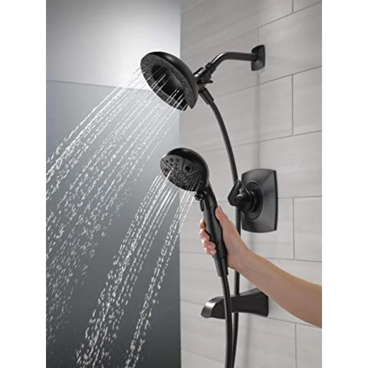 Faucet Vesna 14 Serisi Tek Kollu Duş Seti 5 Püskürtme H2Okinetic In2ition Çift El Hortumlu Duş Başlığı, Mat Siyah 144789-BL-I (Valf Dahildir)