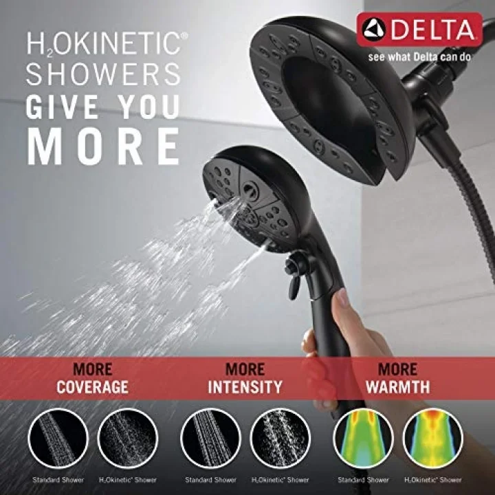 Faucet Vesna 14 Serisi Tek Kollu Duş Seti 5 Püskürtme H2Okinetic In2ition Çift El Hortumlu Duş Başlığı, Mat Siyah 144789-BL-I (Valf Dahildir)