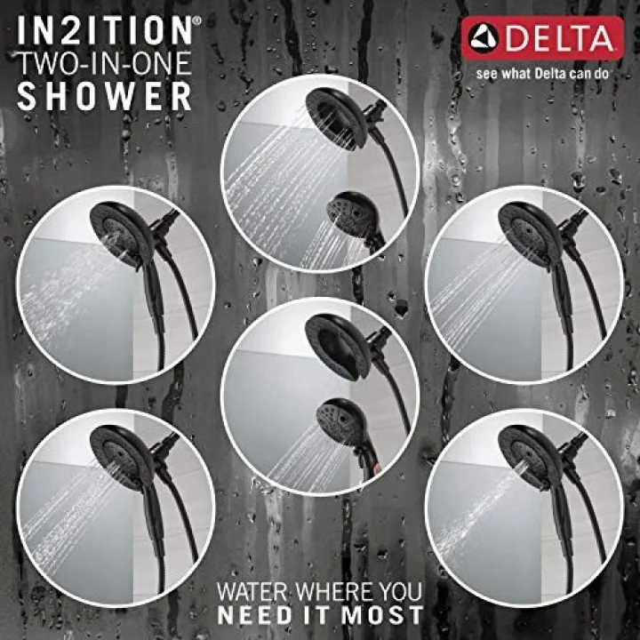 Faucet Vesna 14 Serisi Tek Kollu Duş Seti 5 Püskürtme H2Okinetic In2ition Çift El Hortumlu Duş Başlığı, Mat Siyah 144789-BL-I (Valf Dahildir)