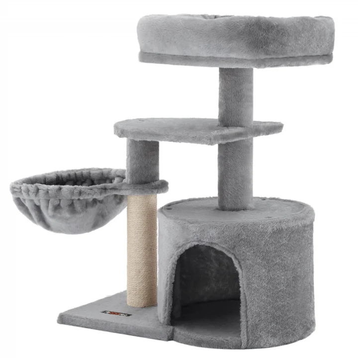 FEANDREA Küçük Kedi Ağacı Tırmalama Direği Çok Katlı 68 cm, Açık Gri