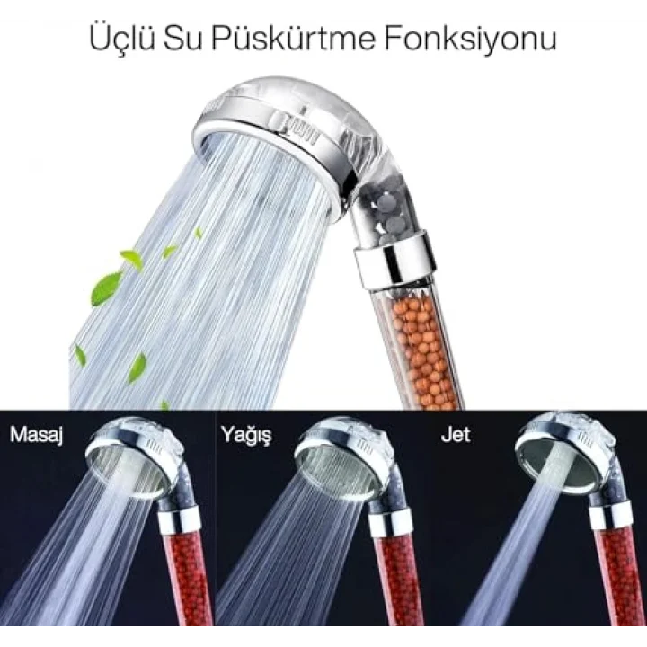 FEYZA YAPI Arıtmalı Yüksek Basınçlı Duş Başlığı Su Tasarruflu Filtreli El Tipi Duş Başlığı Kireç Önleyici Mineral Bilyeli Güçlü Tazyik Modern Banyo Kullanımı [Enerji Sınıfı A++]