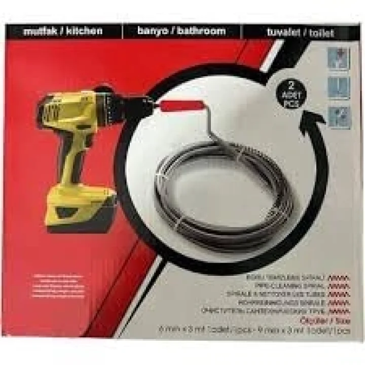 FEYZA YAPI Pratik Ergonomik Matkap Ucu Boru Temizleme ve Tıkanıklık Açma Spirali 3 Metre 2 Adet
