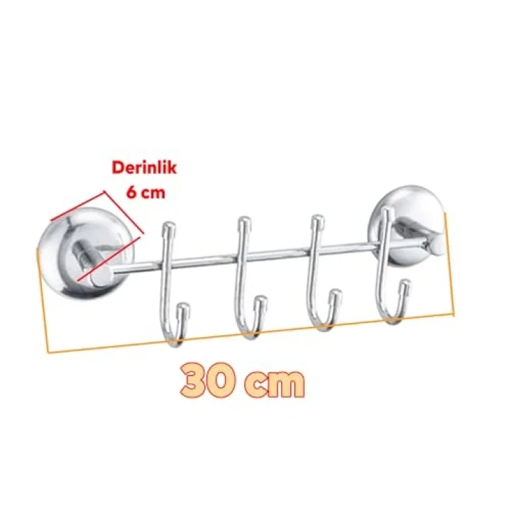 FEYZAYAPI Metal 4lü Banyo Lavabo Vidalı Askılık Sağlam Aparat Krom Askılık Elbise Havlu Asma Askı
