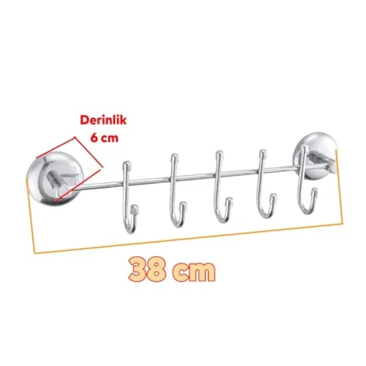 FEYZAYAPI Vidalı Askılık 5li Metal Banyo Lavabo Sağlam Aparat Krom Askılık Elbise Havlu Asma Askı