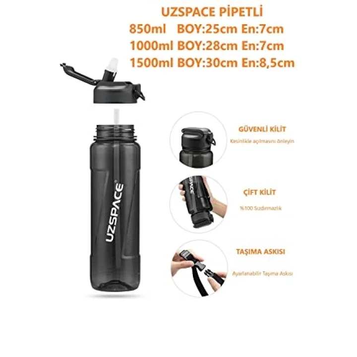 FiftyFifty PİPETLİ MEGA BOY 1500ml Tritan Su Matarası Turkuaz