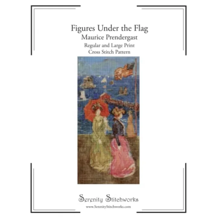 Figures Under the Flag Cross Stitch Pattern - Maurice Prendergast: Regular and Large Print Cross Stitch Chart