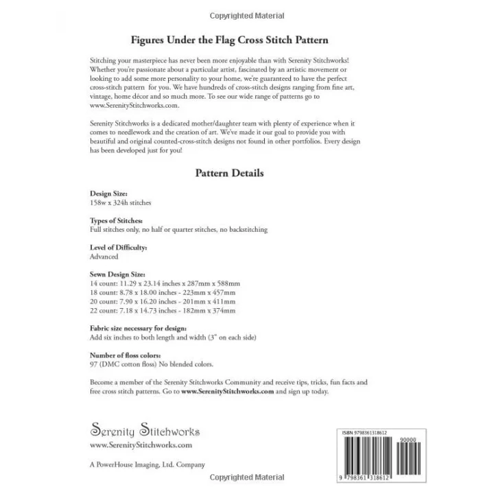 Figures Under the Flag Cross Stitch Pattern - Maurice Prendergast: Regular and Large Print Cross Stitch Chart