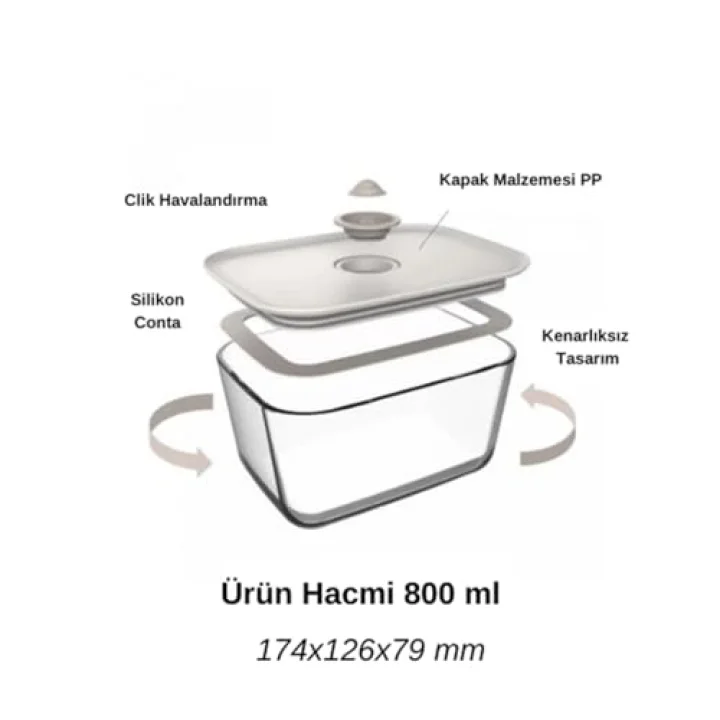 Fika Clik Bej Dikdörtgen Saklama Kabı 800 ml