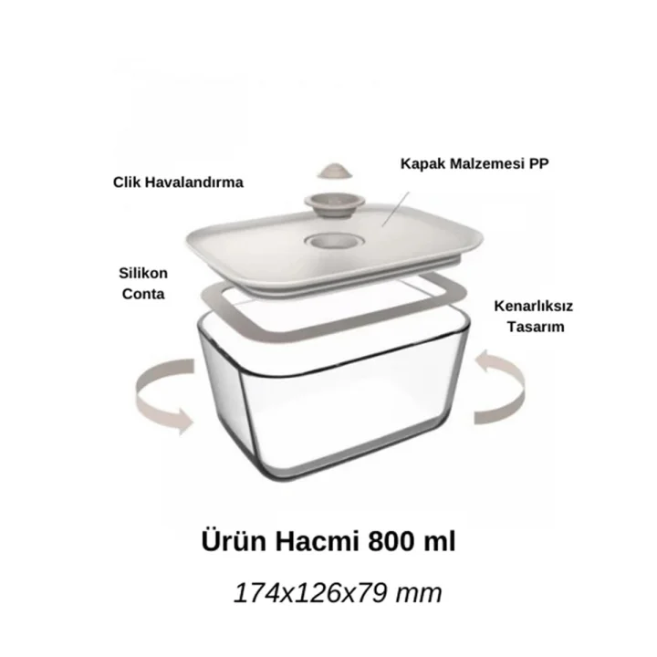 Fika Clik Bej Dikdörtgen Saklama Kabı 800 ml