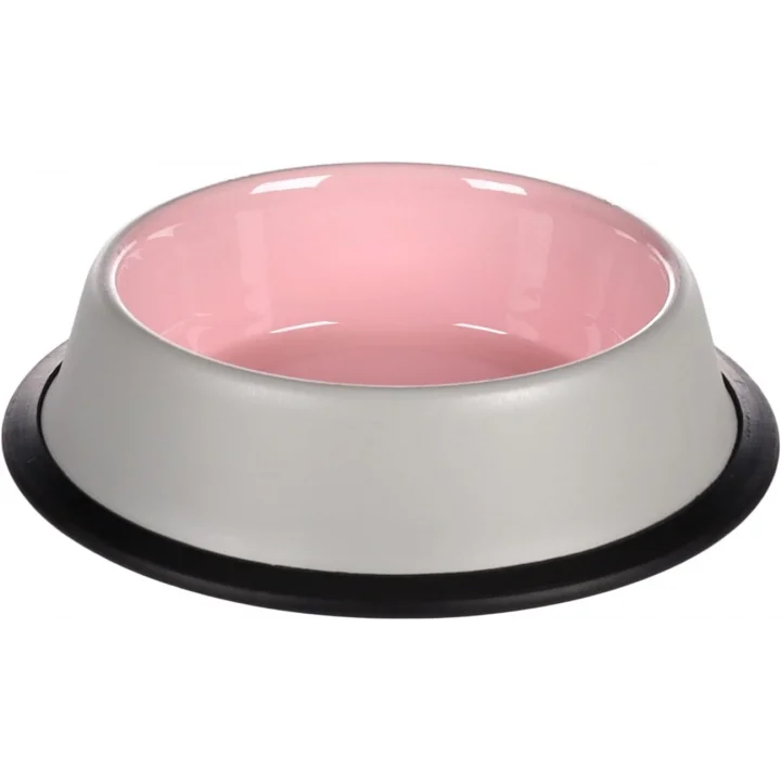 Fl Nell Boyalı Çelik Mama Kabı, Antıslıp, Gri-Pembe, 450Ml