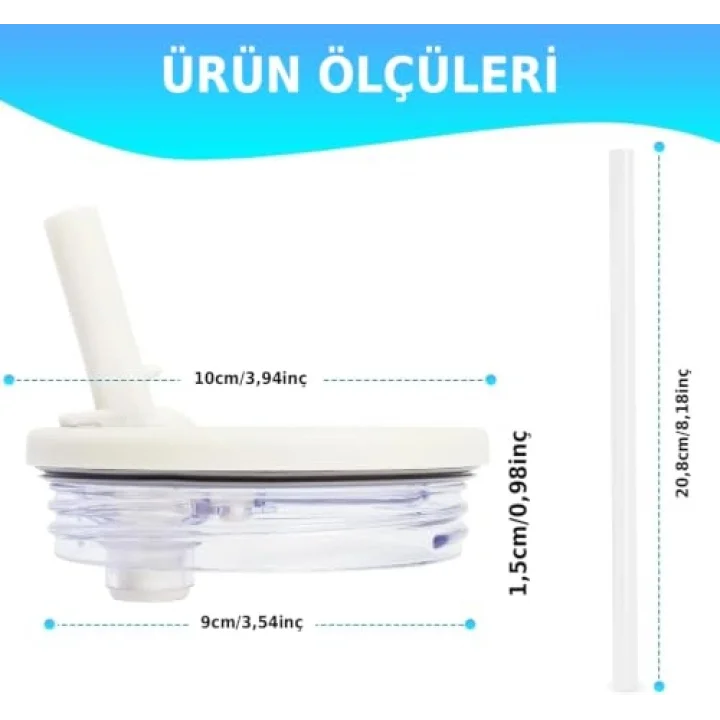 Flip Pipet Kapak ve Pipet Seti, Stanley Termos ile Uyumlu Beyaz