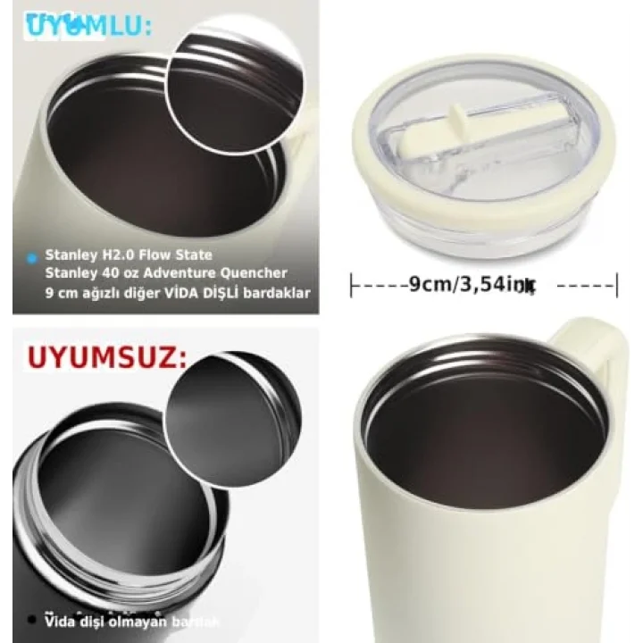Flip Pipet Kapak ve Pipet Seti, Stanley Termos ile Uyumlu Beyaz