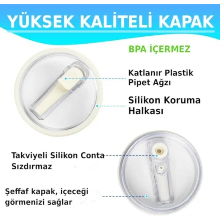 Flip Pipet Kapak ve Pipet Seti, Stanley Termos ile Uyumlu Beyaz