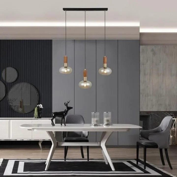 Fontas 3lü Antik Lak Sıralı Avize, 3 X E27
