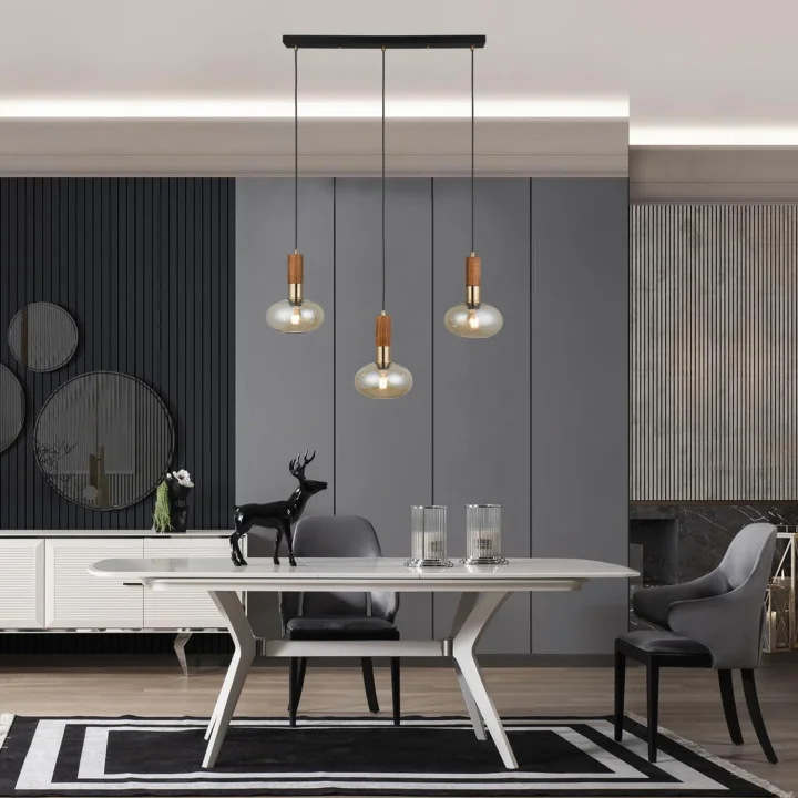 Fontas 3lü Antik Lak Sıralı Avize, 3 X E27